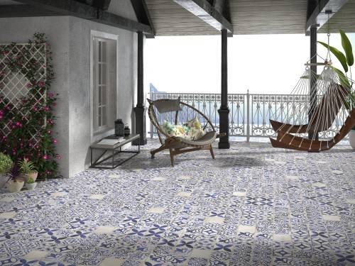 InstaHouse carrelage style carreaux de ciment 15 x 15 couleur bleu collection Ponant Sol terrasse