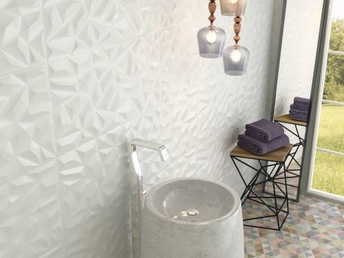 Carrelage Mur Blanc Mat Relief Géométrique 40X120 Neve crédence lavabo