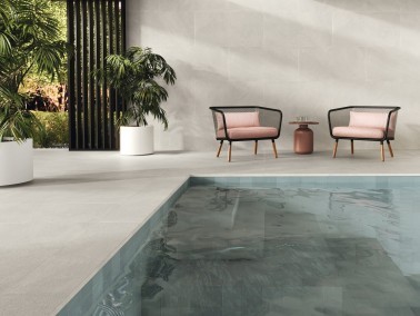 Carrelage sol piscine intérieure 60x120, effet pierre, antidérapant R11, couleur perle Barbarus InstaHouse APE Burlington