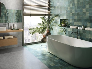 Faïence format carré couleur vert 13,8 x 13,8 cm effet usé style zellige Mur salle de bain Collection Memphis InstaHouse