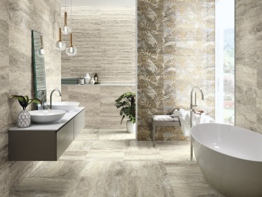InstaHouse carrelage mur et sol salle de bains jaspe effet travertin 25 x 75 mat couleur beige veiné
