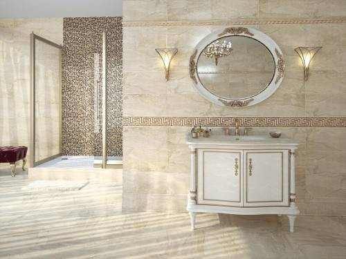 InstaHouse Jourdain décor style mosaïque carrelage salle de bains effet marbre brillant couleur marron 25 x 50