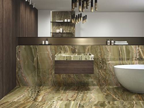 InstaHouse carrelage salle de bain effet marbre pistache veine 60 x 120 poli effet miroir