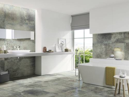 Bons plans InstaHouse carrelage sol et murs salle de bains Galaad effet métal 60 x 120 couleur bleu canard