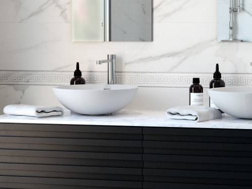InstaHouse Epidote carrelage bordure frise crédence salle d'eau lavabo effet marbre 8 x 75 couleur argent