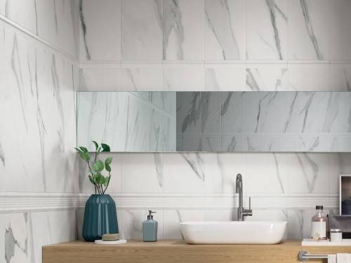 InstaHouse Epidote carrelage moulure crédence lavabo effet marbre 5 x 25 couleur blanc veine