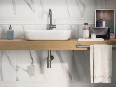 InstaHouse Epidote carrelage bordure salle de bains crédence lavabo effet marbre 10 x 25 couleur blanc veiné