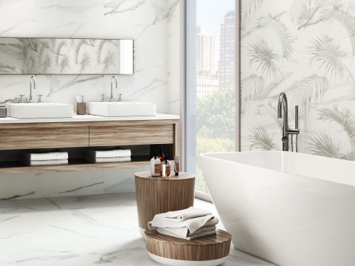 InstaHouse Epidote carrelage décor effet marbre 25 x 75 couleur blanc veiné salle de bains