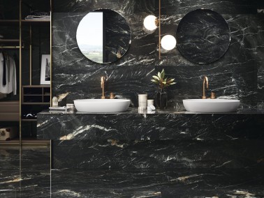 InstaHouse carrelage salle de bain Fugu effet marbre 60 x 120 finition poli effet miroir