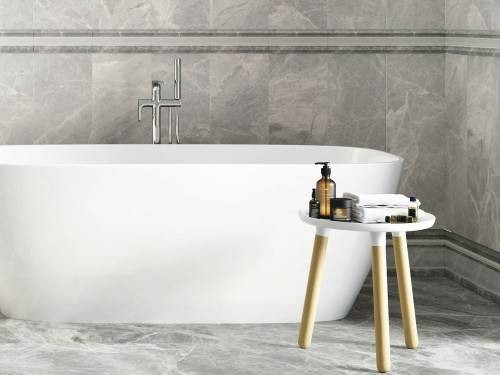 InstaHouse carrelage bordure mur salle de bain baignoire effet marbre couleur perle 10 x 25 collection Quartz