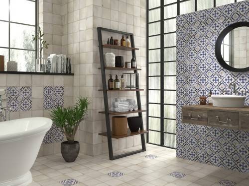 InstaHouse carrelage effet carreaux de ciment format 15 x 15 couleur blanc collection Ponant Sol et mur salle de bain
