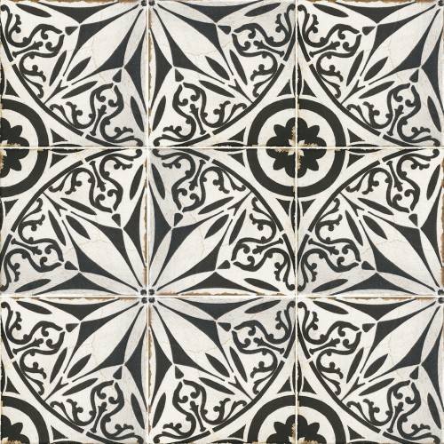 InstaHouse carrelage imitation carreaux de ciment effet usé 15 x 15 couleur noir et blanc Collection Chaplin compo