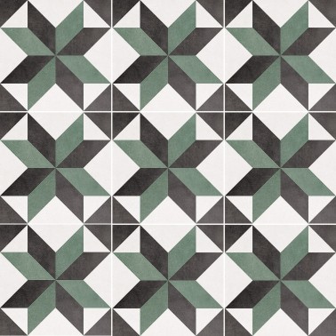 InstaHouse carrelage imitation carreaux de ciment blanc vert noir format 15 x 15 motif étoile Collection Azulejos compo