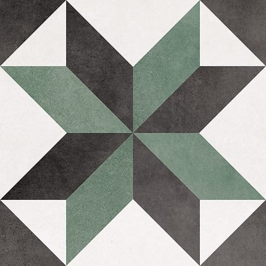 InstaHouse carrelage imitation carreaux de ciment mix couleurs blanc vert noir format 15 x 15 motif étoile Collection Azulejos