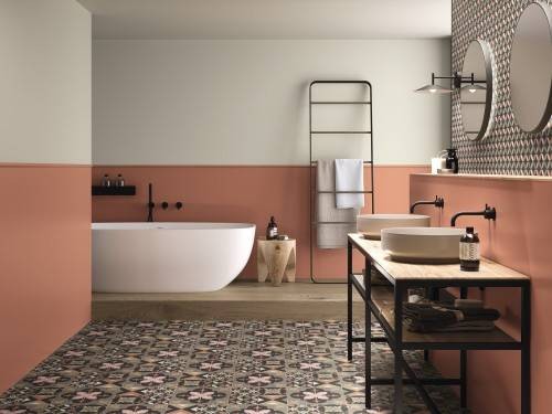 InstaHouse carrelage effet carreaux de ciment couleur jour format 15 x 15 Collection camélia Sol salle de bain