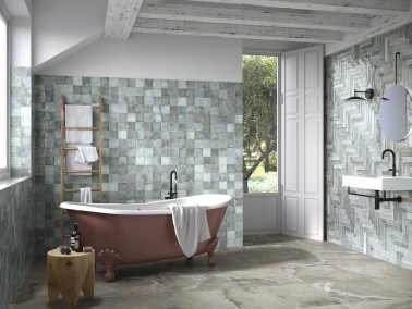 Carrelage grès cérame effet pierre aspect travertin 60 x 120 couleur sable Instahouse Collection Cross APE Sol salle de bain