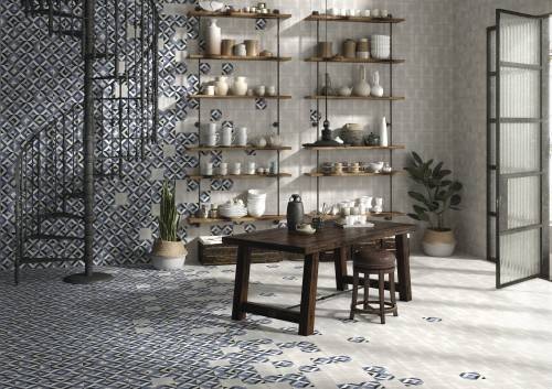 Carrelage grès cérame sol et mur intérieur antidérapant effet carreau de ciment 15 x 15 couleur gris collection Fleur InstaHouse