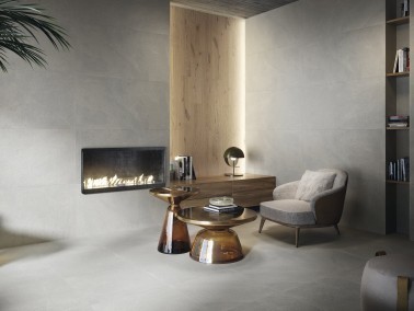 Carrelage sol salon salle à manger 60x60, effet pierre, antidérapant R10, couleur gris Barbarus InstaHouse APE Burlington