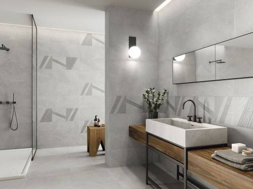 Carrelage sol salle de bain 60x60, effet pierre, antidérapant R10, couleur gris Barbarus InstaHouse APE Burlington