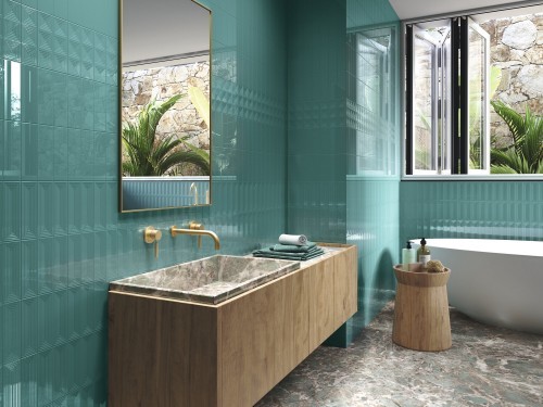 Faïence mur salle de bain, couleur, finition brillant format 6,5 x 20 cm couleur vert Collection Empire InstaHouse
