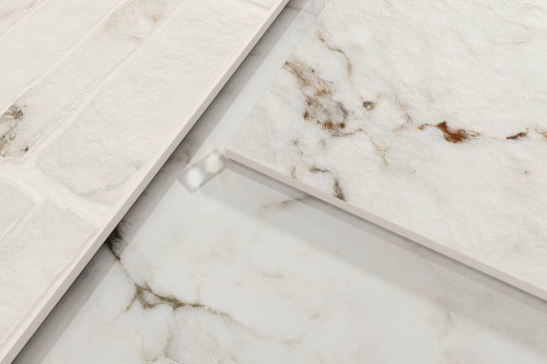 Zoom carrelage mat imitation marbre grand format 60 x 120 couleur blanc veiné Oxyd Jewel InstaHouse APE