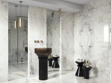 Carrelage mur et sol salle de bain, poli effet miroir, aspect marbre, 60 x 120 couleur blanc veiné Oxyd Jewel InstaHouse APE
