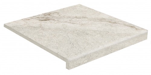 Nez de marche antidérapant R10 grès cérame effet pierre aspect travertin 33 x 33 couleur blanc Instahouse Collection Cross APE