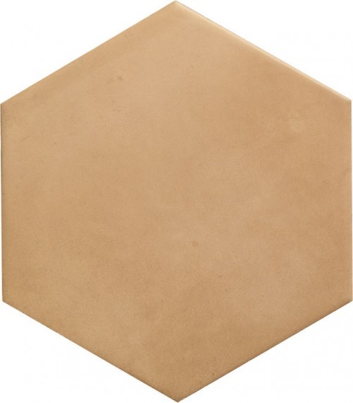 Carrelage grès cérame mat effet tomette terre cuite. Hexagone 17,5 x 20,2, couleur paille. Collection Fayenza InstaHouse Carmen