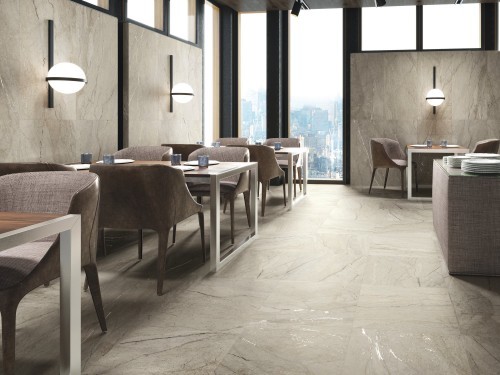 Carrelage 60x120 ultra fin imitation marbre couleur beige Mat Antidérapant R10 Uyuni InstaHouse Sol restaurant