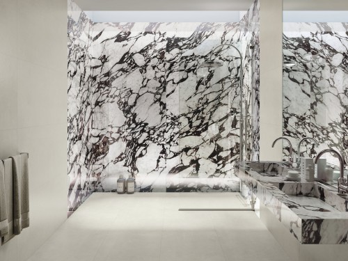 Carrelage effet marbre 120 x 278 Ultrafin Grain poli effet miroir collection Palazzo InstaHouse Medicea Mur douche salle d'eau