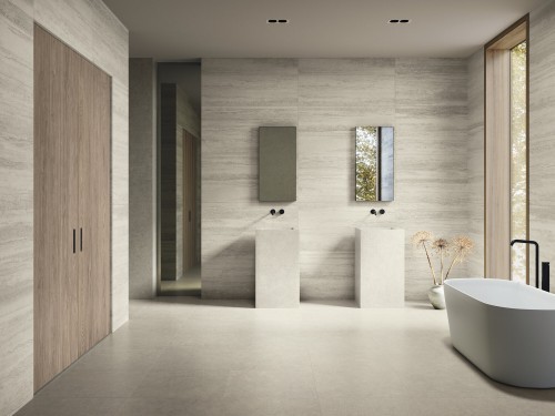 Carrelage Sol / Mur Effet Marbre Taupe 60x120 Neutral InstaHouse KINFOLK APE salle de bain luxe