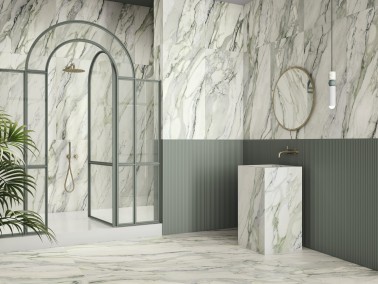 Carrelage Sol / Mur Aspect Marbre Vert Mat grand format Grand Format Corchia InstaHouse APE bas mur salle de bain